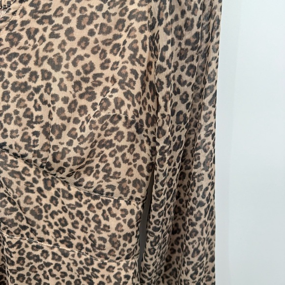 Abercrombie & Fitch Long Sleeve Ruffle Hem Mini Dress Leopard Print Smocked - Picture 9 of 12